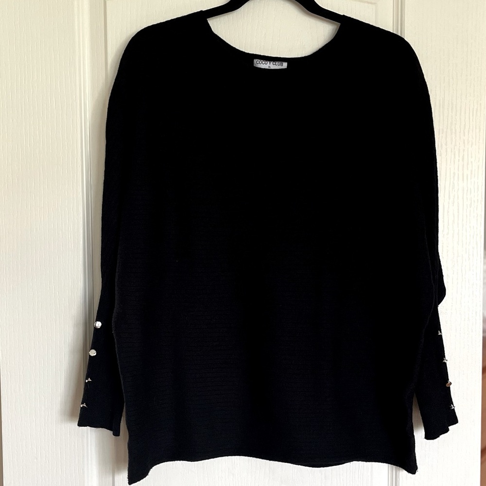 ❄️ COCO Y CLUB Black Ribbed Sweater with Dolman Sleeves